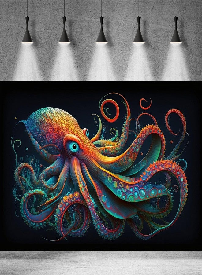 CaterRina Octopus Aquarium Background Abstract Colorful Octopus Terrarium Background Glowing Octopus on Black Background Fish Tank Backdrop Poster Wallpaper Decorations Vinyl 72x24in - Image 3